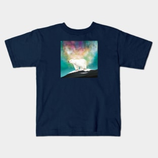 Polar Bear on a Rock in front of Northern Lights Kids T-Shirt